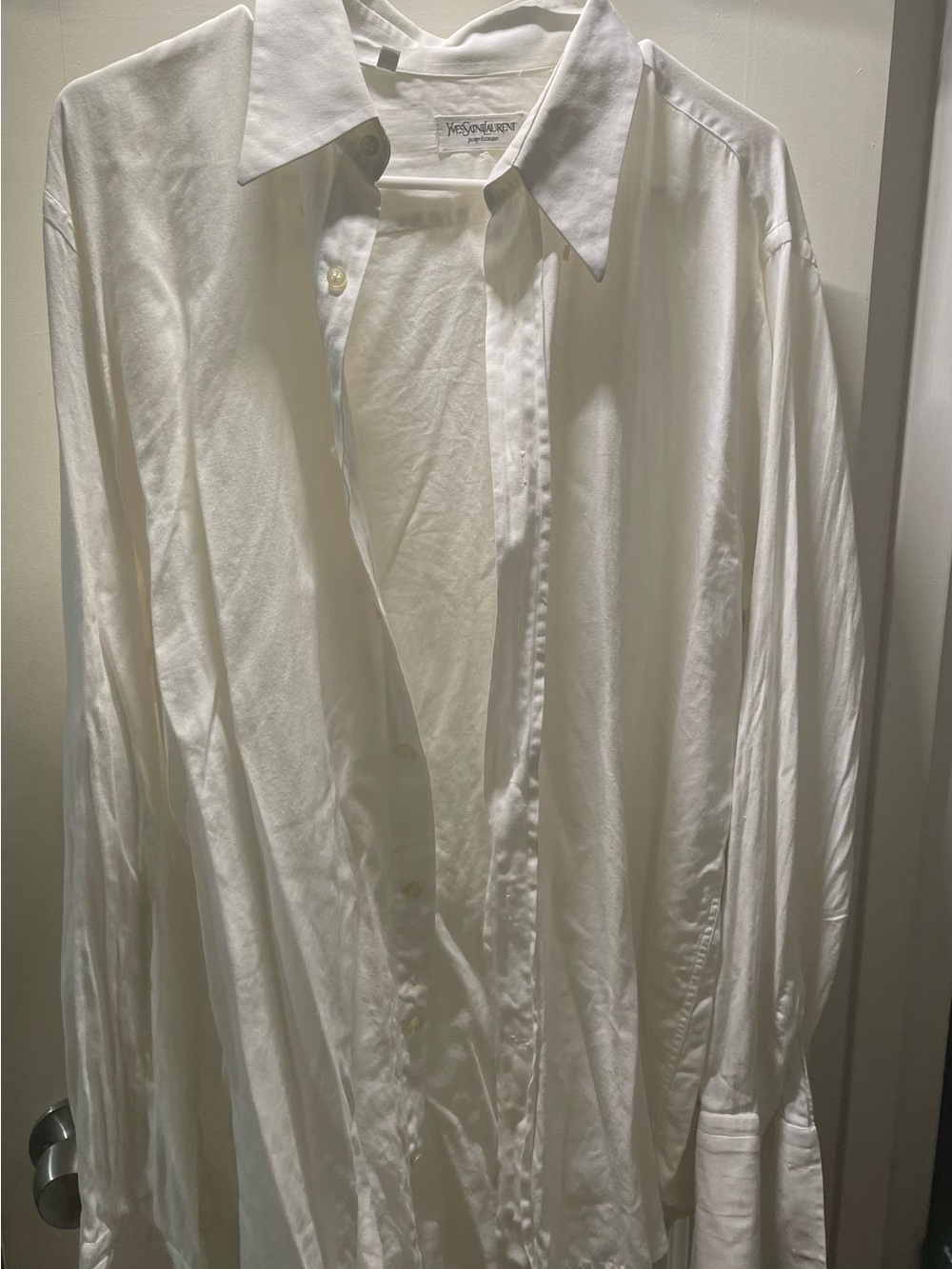 Yves Saint Laurent Men's White Long-Sleeve Dress Shirt